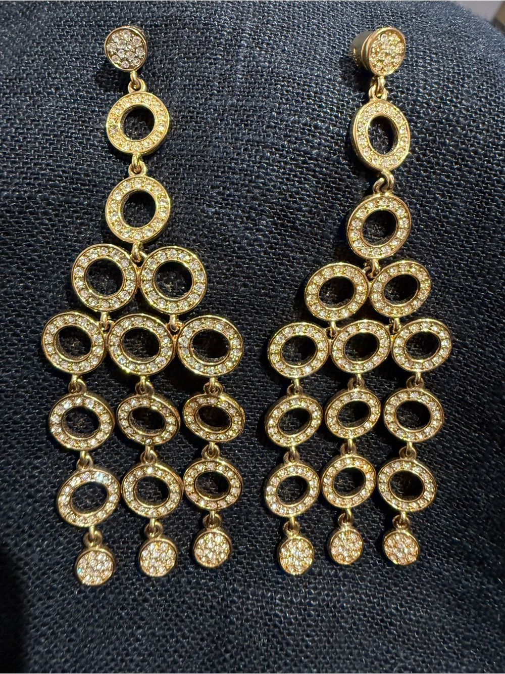 Gold Crystal Circle Cascade Drop Earrings
